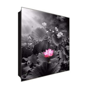  Schlüsselkasten 'Pinke Blume im Feld' 30x30 Glas, inkl. Haken Schlüsselbrett Schlüssel-Box Design Aufbewahrung