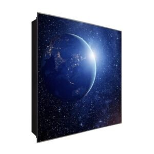  Schlüsselkasten 'Planet Erde ' 30x30 Glas, inkl. Haken Schlüsselbrett Schlüssel-Box Design Aufbewahrung