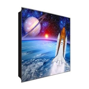  Schlüsselkasten 'Rakete hebt ab ' 30x30 Glas, inkl. Haken Schlüsselbrett Schlüssel-Box Design Aufbewahrung