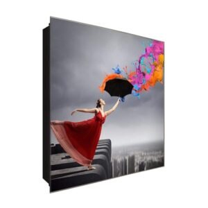  Schlüsselkasten 'Red Dress Paint ' 30x30 Glas, inkl. Haken Schlüsselbrett Schlüssel-Box Design Aufbewahrung