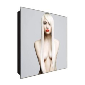  Schlüsselkasten 'Red Lips Blond ' 30x30 Glas, inkl. Haken Schlüsselbrett Schlüssel-Box Design Aufbewahrung