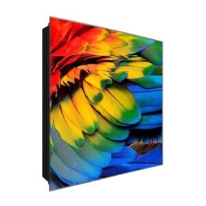  Schlüsselkasten 'Regenbogen Federn' 30x30 Glas, inkl. Haken Schlüsselbrett Schlüssel-Box Design Aufbewahrung