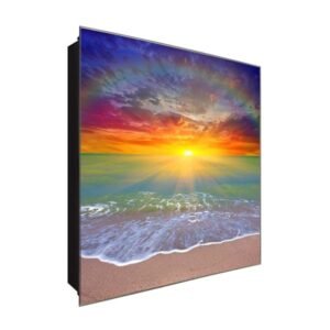  Schlüsselkasten 'Regenbogen am Strand' 30x30 Glas, inkl. Haken Schlüsselbrett Schlüssel-Box Design Aufbewahrung