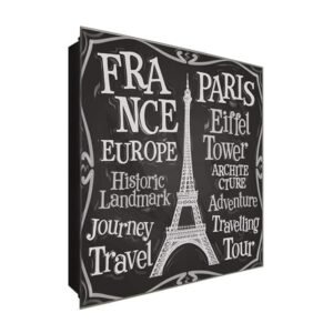  Schlüsselkasten 'Reklame Paris' 30x30 Glas, inkl. Haken Schlüsselbrett Schlüssel-Box Design Aufbewahrung