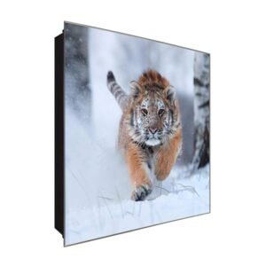  Schlüsselkasten 'Rennender Tiger' 30x30 Glas, inkl. Haken Schlüsselbrett Schlüssel-Box Design Aufbewahrung