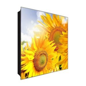  Schlüsselkasten 'Rießige Sonnenblumen' 30x30 Glas, inkl. Haken Schlüsselbrett Schlüssel-Box Design Aufbewahrung