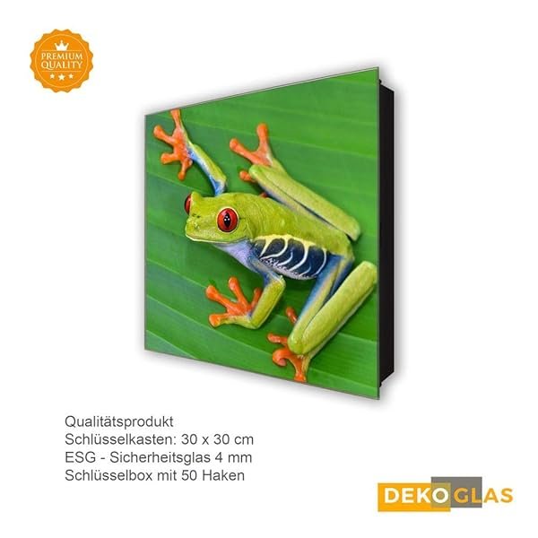 Schlüsselkasten 'Rotaugenlaubfrosch' 30x30 Glas, inkl. Haken Schlüsselbrett Schlüssel-Box Design Aufbewahrung – Bild 5