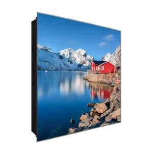  Schlüsselkasten 'Rote Haus am See' 30x30 Glas, inkl. Haken Schlüsselbrett Schlüssel-Box Design Aufbewahrung