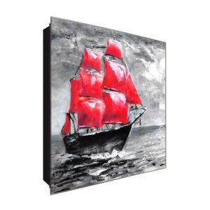  Schlüsselkasten 'Rote Segel' 30x30 Glas, inkl. Haken Schlüsselbrett Schlüssel-Box Design Aufbewahrung