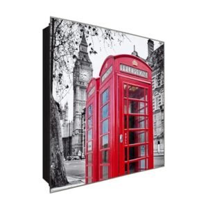  Schlüsselkasten 'Rote Telefonzelle' 30x30 Glas, inkl. Haken Schlüsselbrett Schlüssel-Box Design Aufbewahrung