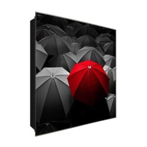 Schlüsselkasten 'Roter Regenschirm' 30x30 Glas, inkl. Haken Schlüsselbrett Schlüssel-Box Design Aufbewahrung