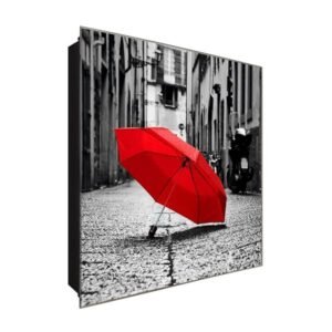  Schlüsselkasten 'Roter Regenschirm' 30x30 Glas, inkl. Haken Schlüsselbrett Schlüssel-Box Design Aufbewahrung