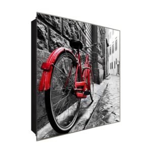  Schlüsselkasten 'Rotes Fahrrad' 30x30 Glas, inkl. Haken Schlüsselbrett Schlüssel-Box Design Aufbewahrung