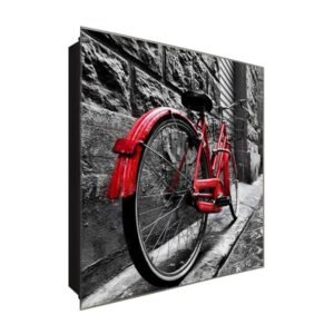  Schlüsselkasten 'Rotes Fahrrad' 30x30 Glas, inkl. Haken Schlüsselbrett Schlüssel-Box Design Aufbewahrung