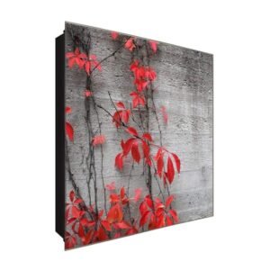  Schlüsselkasten 'Rotes Weinlaub' 30x30 Glas, inkl. Haken Schlüsselbrett Schlüssel-Box Design Aufbewahrung