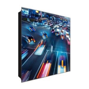  Schlüsselkasten 'Rush Hour' 30x30 Glas, inkl. Haken Schlüsselbrett Schlüssel-Box Design Aufbewahrung