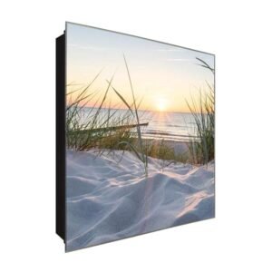  Schlüsselkasten 'Sand und Meer' 30x30 Glas, inkl. Haken Schlüsselbrett Schlüssel-Box Design Aufbewahrung
