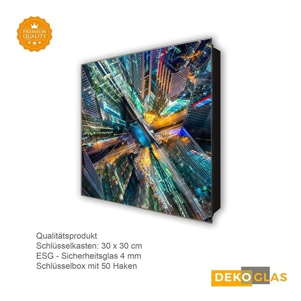 Schlüsselkasten 'Satelittenbild NYC' 30x30 Glas, inkl. Haken Schlüsselbrett Schlüssel-Box Design Aufbewahrung – Bild 5