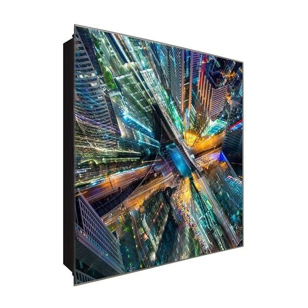 Schlüsselkasten 'Satelittenbild NYC' 30x30 Glas, inkl. Haken Schlüsselbrett Schlüssel-Box Design Aufbewahrung