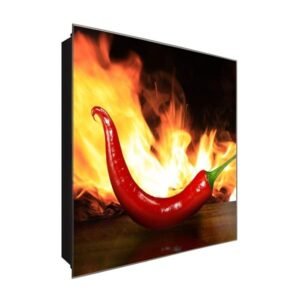  Schlüsselkasten 'Scharfe Peperoni' 30x30 Glas, inkl. Haken Schlüsselbrett Schlüssel-Box Design Aufbewahrung