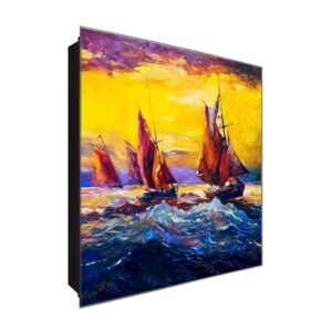  Schlüsselkasten 'Schiff im Sturm ' 30x30 Glas, inkl. Haken Schlüsselbrett Schlüssel-Box Design Aufbewahrung