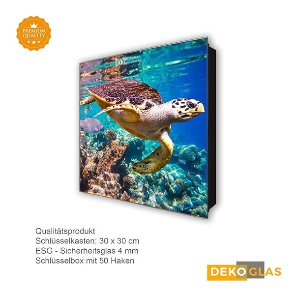 Schlüsselkasten 'Schildkröte im Ozean' 30x30 Glas, inkl. Haken Schlüsselbrett Schlüssel-Box Design Aufbewahrung – Bild 5
