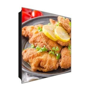  Schlüsselkasten 'Schnitzel & Zitrone' 30x30 Glas, inkl. Haken Schlüsselbrett Schlüssel-Box Design Aufbewahrung