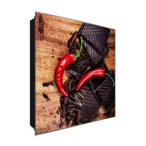  Schlüsselkasten 'Schokoladen Chili' 30x30 Glas, inkl. Haken Schlüsselbrett Schlüssel-Box Design Aufbewahrung