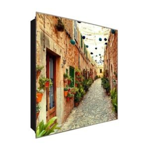  Schlüsselkasten 'Schöne Gasse' 30x30 Glas, inkl. Haken Schlüsselbrett Schlüssel-Box Design Aufbewahrung