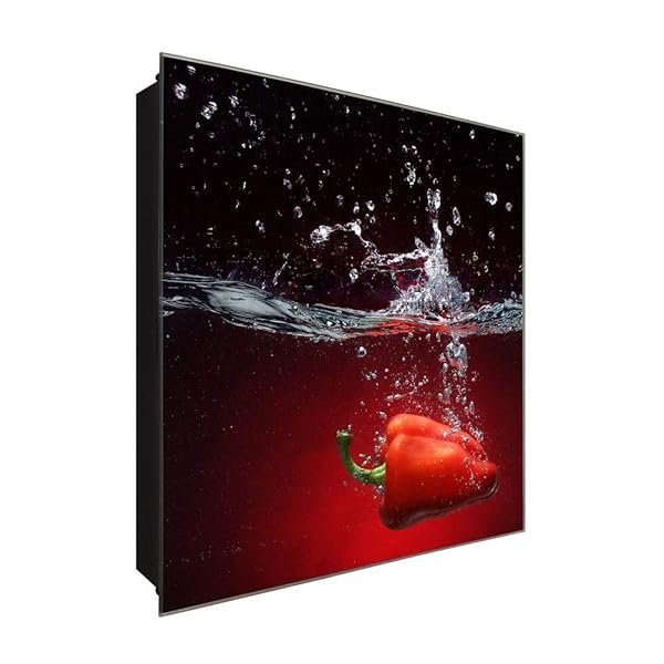 Schlüsselkasten 'Schwimmende Paprika' 30x30 Glas, inkl. Haken Schlüsselbrett Schlüssel-Box Design Aufbewahrung