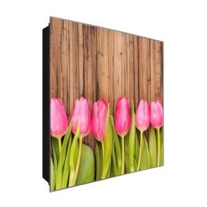  Schlüsselkasten 'Sechs Tulpen' 30x30 Glas, inkl. Haken Schlüsselbrett Schlüssel-Box Design Aufbewahrung