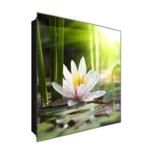  Schlüsselkasten 'Seerose im Wasser' 30x30 Glas, inkl. Haken Schlüsselbrett Schlüssel-Box Design Aufbewahrung