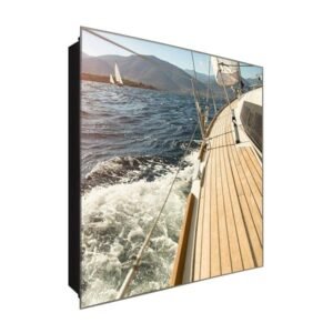  Schlüsselkasten 'Segelboot in Fahrt' 30x30 Glas, inkl. Haken Schlüsselbrett Schlüssel-Box Design Aufbewahrung