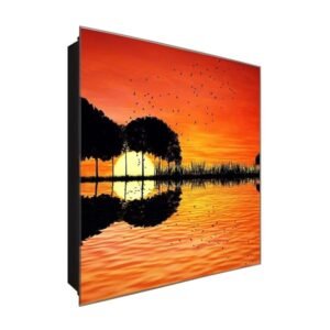  Schlüsselkasten 'Silhouette am See' 30x30 Glas, inkl. Haken Schlüsselbrett Schlüssel-Box Design Aufbewahrung