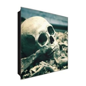  Schlüsselkasten 'Skelett Schädel' 30x30 Glas, inkl. Haken Schlüsselbrett Schlüssel-Box Design Aufbewahrung