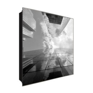  Schlüsselkasten 'Skyscraper Motiv' 30x30 Glas, inkl. Haken Schlüsselbrett Schlüssel-Box Design Aufbewahrung