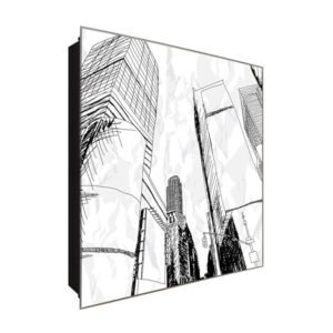  Schlüsselkasten 'Skyscrapers' 30x30 Glas, inkl. Haken Schlüsselbrett Schlüssel-Box Design Aufbewahrung