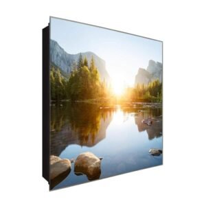  Schlüsselkasten 'Sonnenaufgang am See' 30x30 Glas, inkl. Haken Schlüsselbrett Schlüssel-Box Design Aufbewahrung