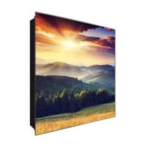  Schlüsselkasten 'Sonnenflut im Tal' 30x30 Glas, inkl. Haken Schlüsselbrett Schlüssel-Box Design Aufbewahrung