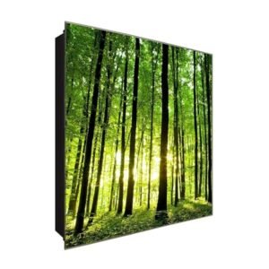  Schlüsselkasten 'Sonnenflut im Wald' 30x30 Glas, inkl. Haken Schlüsselbrett Schlüssel-Box Design Aufbewahrung