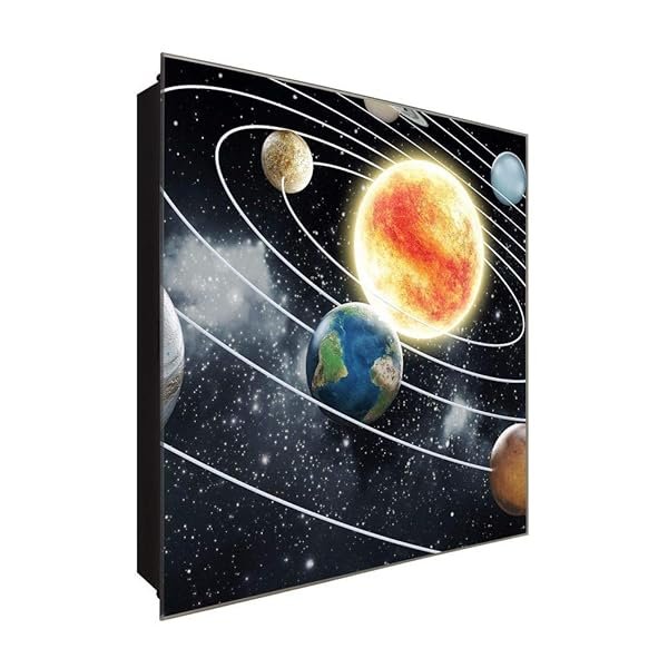 Schlüsselkasten 'Sonnensystem ' 30x30 Glas, inkl. Haken Schlüsselbrett Schlüssel-Box Design Aufbewahrung