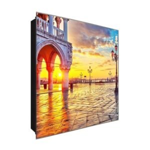  Schlüsselkasten 'Sonnenuntergang' 30x30 Glas, inkl. Haken Schlüsselbrett Schlüssel-Box Design Aufbewahrung