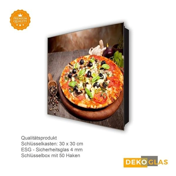Schlüsselkasten 'Spicy Pizza' 30x30 Glas, inkl. Haken Schlüsselbrett Schlüssel-Box Design Aufbewahrung – Bild 5