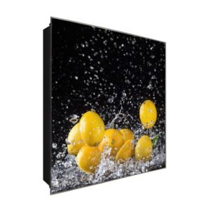  Schlüsselkasten 'Spritzige Zitrone ' 30x30 Glas, inkl. Haken Schlüsselbrett Schlüssel-Box Design Aufbewahrung