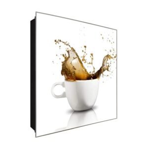  Schlüsselkasten 'Spritziger Kaffee' 30x30 Glas, inkl. Haken Schlüsselbrett Schlüssel-Box Design Aufbewahrung