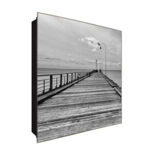  Schlüsselkasten 'Steg am Meer' 30x30 Glas, inkl. Haken Schlüsselbrett Schlüssel-Box Design Aufbewahrung