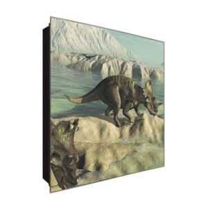  Schlüsselkasten 'Stegosaurier' 30x30 Glas, inkl. Haken Schlüsselbrett Schlüssel-Box Design Aufbewahrung