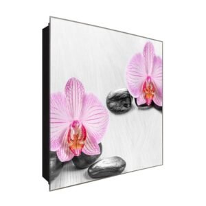  Schlüsselkasten 'Steine mit Orchideen' 30x30 Glas, inkl. Haken Schlüsselbrett Schlüssel-Box Design Aufbewahrung
