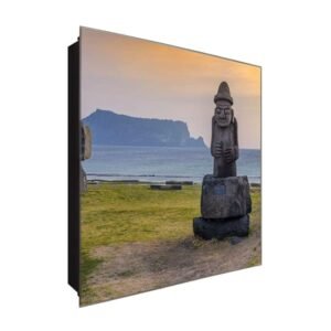  Schlüsselkasten 'Steinfigur am Wasser' 30x30 Glas, inkl. Haken Schlüsselbrett Schlüssel-Box Design Aufbewahrung