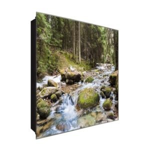  Schlüsselkasten 'Steiniger Fluss' 30x30 Glas, inkl. Haken Schlüsselbrett Schlüssel-Box Design Aufbewahrung